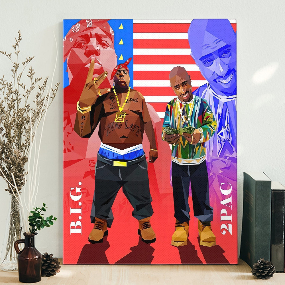 Biggie And 2Pac American Flag Background Poster Canvas