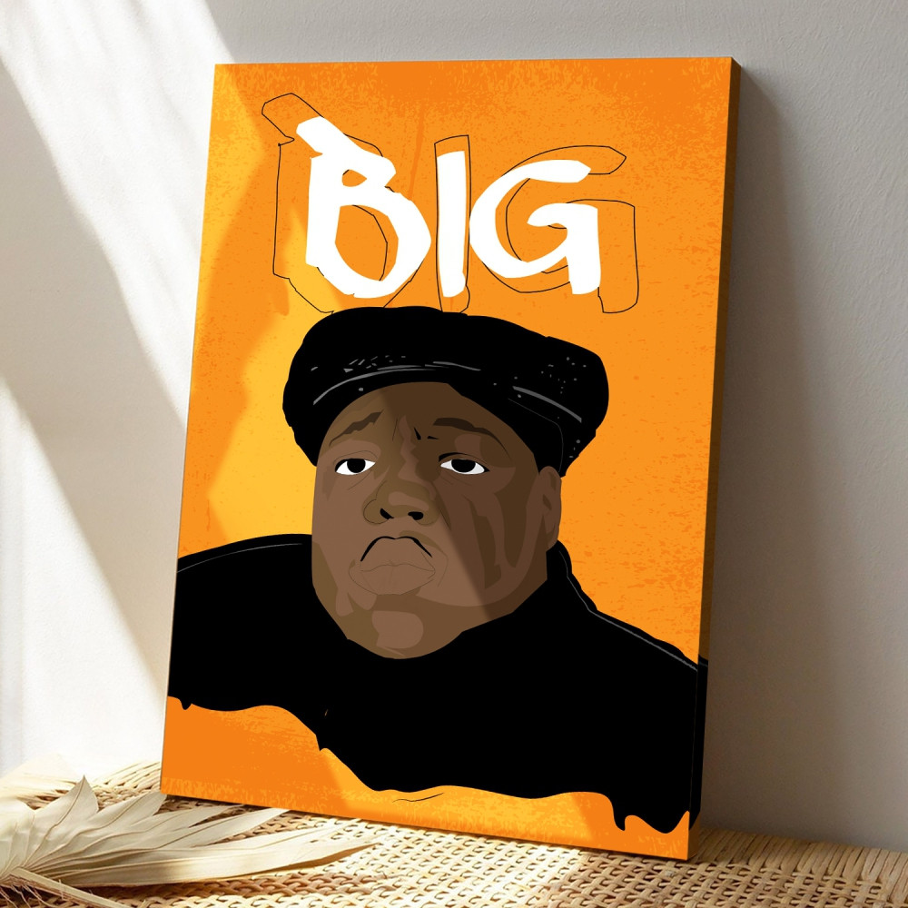 Notorious Big Face Art Tribute Vibrant Orange Poster Canvas Notorious Big Face Art Tribute Vibrant Orange Poster Canvas