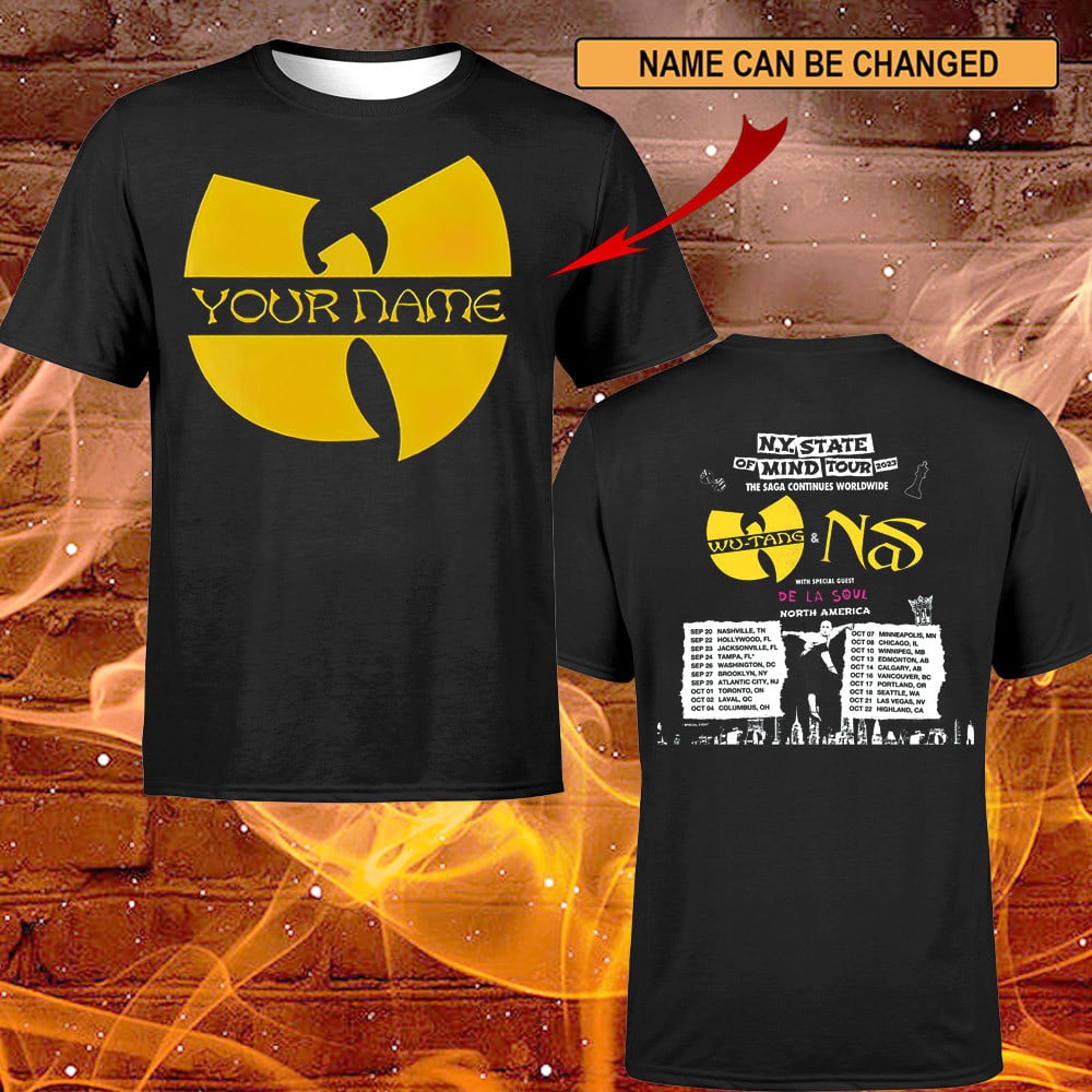 Personalized Logo Wu-tang & Nas Witth Speccial Guest De La Soul - N.Y State Of Mind Tour 2023 The Saga Continues North America Unisex T-shirt