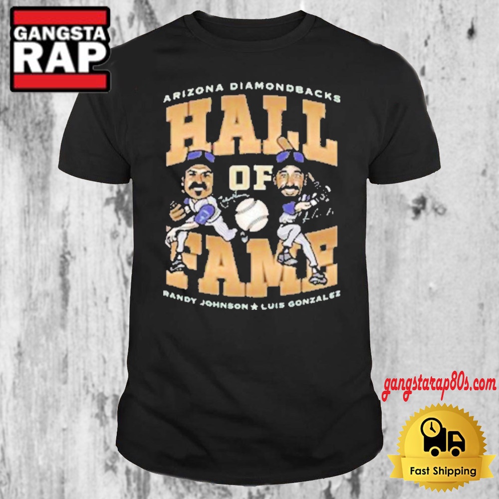 Arizona Diamondbacks Hall Of Fame Ceremony Luis Gonzalez And Randy Johnson Signature T Shirt Arizona Diamondbacks Hall Of Fame Ceremony Luis Gonzalez And Randy Johnson Signature T Shirt
