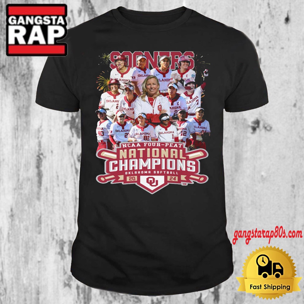 Crimson Oklahoma Sooners Four Peat NCAA Softball Women’s Champions Logo T Shirt 1 Crimson Oklahoma Sooners Four Peat NCAA Softball Women’s Champions Logo T Shirt 1