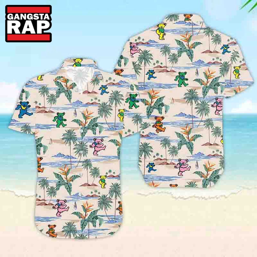 Grateful Dead Cute Dancing Bears Colors On The Beach 2024 Summer Hawaiian Shirt Grateful Dead Hawaiian Shirt