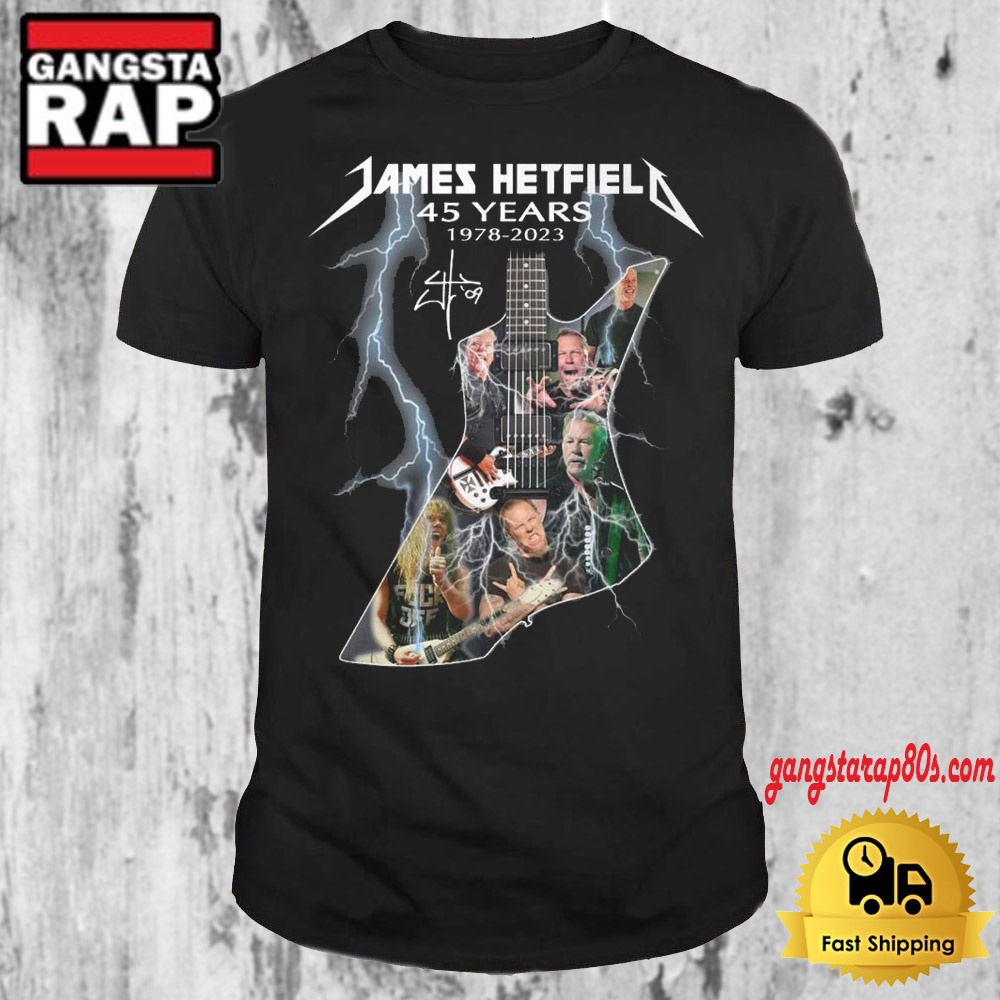 James Hetfield Metallica Band 45 Years Signature T Shirt James Hetfield Metallica Band 45 Years Signature T Shirt
