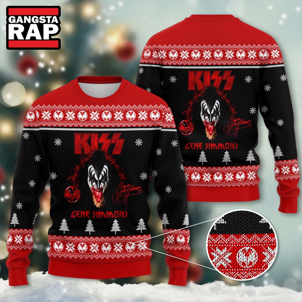 Kiss Band Gene Simmons Signature Ugly Christmas Sweater Kiss Band Gene Simmons Signature Ugly Christmas Sweater