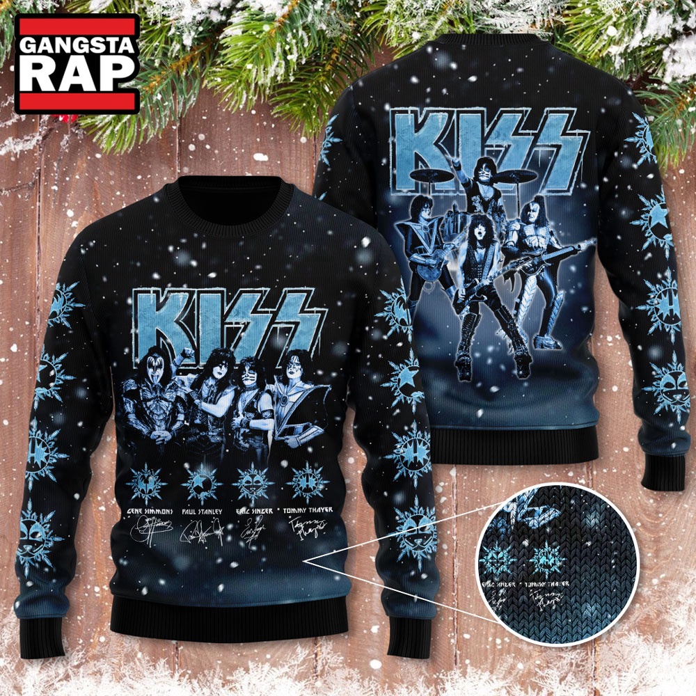 Kiss Band Graphics Signature Design Ugly Christmas Sweater Kiss Band Graphics Signature Design Ugly Christmas Sweater