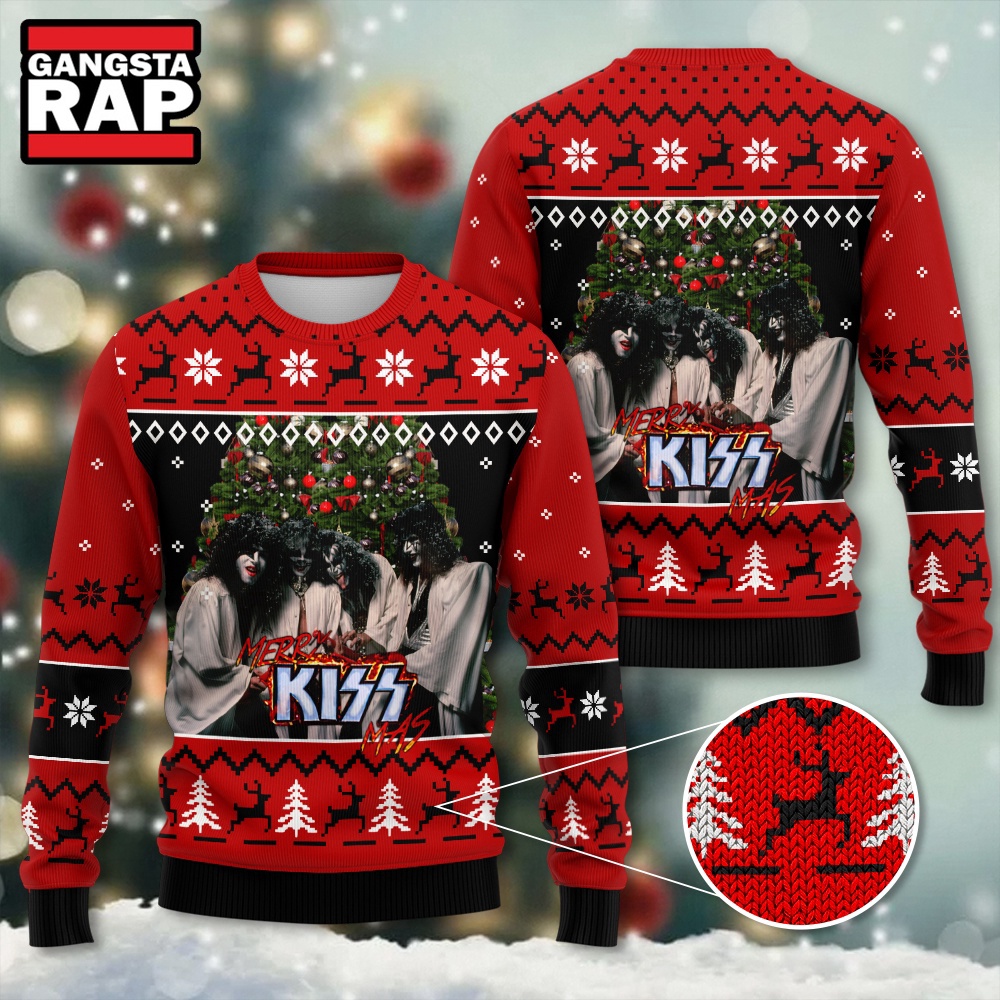 Kiss Band Xmas Tree Design Ugly Christmas Sweater Kiss Band Xmas Tree Design Ugly Christmas Sweater