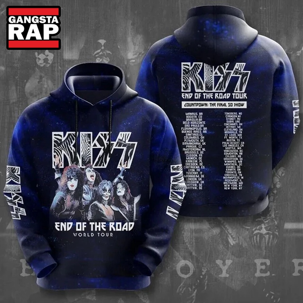 Kiss Rock Band Music End Of The Road World Tour 3D Hoodie Kiss Rock Band Music End Of The Road World Tour 3D Hoodie