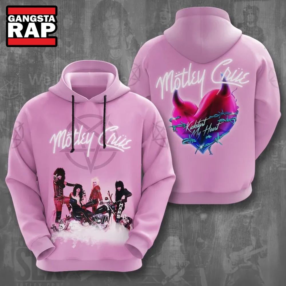 Motley Crue Kick Start My Heart Graphics Design Pink Hoodie