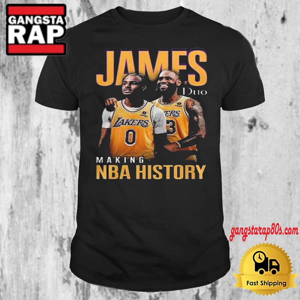 New York Lakers Making NBA History Lebron Jame And Bronny Graphics T Shirt New York Lakers Making NBA History Lebron Jame And Bronny Graphics T Shirt