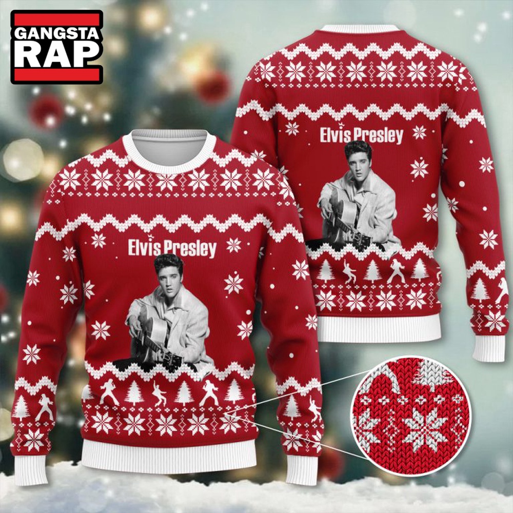 Elvis Presley Guitar Design Ugly Christmas Sweater Elvis Presley Guitar Design Ugly Christmas Sweater