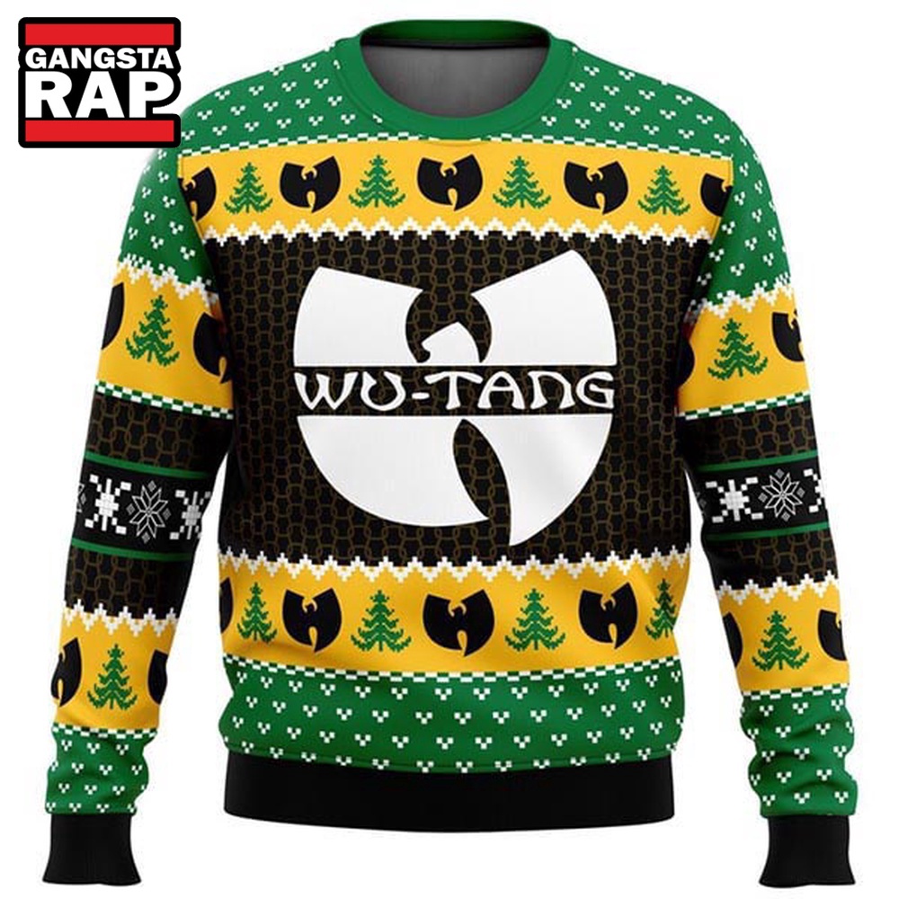 Wu Tang Clan Logo And Christmas Tree Ugly Christmas Sweater Wu Tang Clan Logo And Christmas Tree Ugly Christmas Sweater
