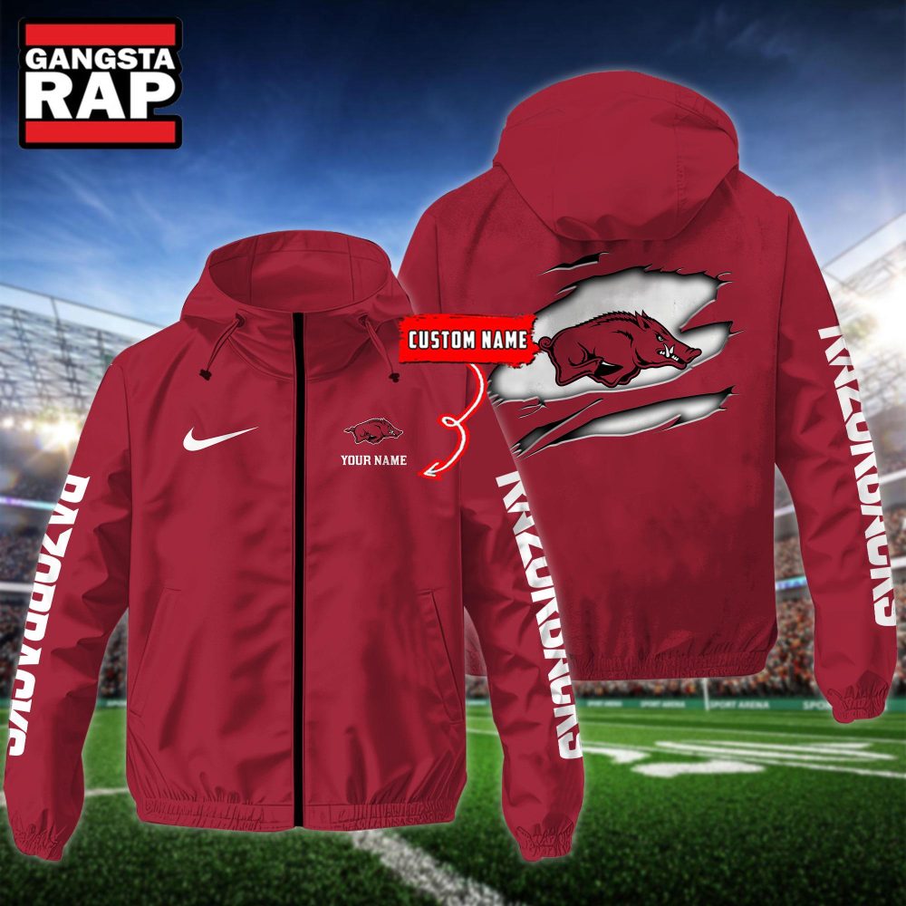 NCAA Arkansas Razorbacks Special Logo Team Custom Name Windbreaker Jacket