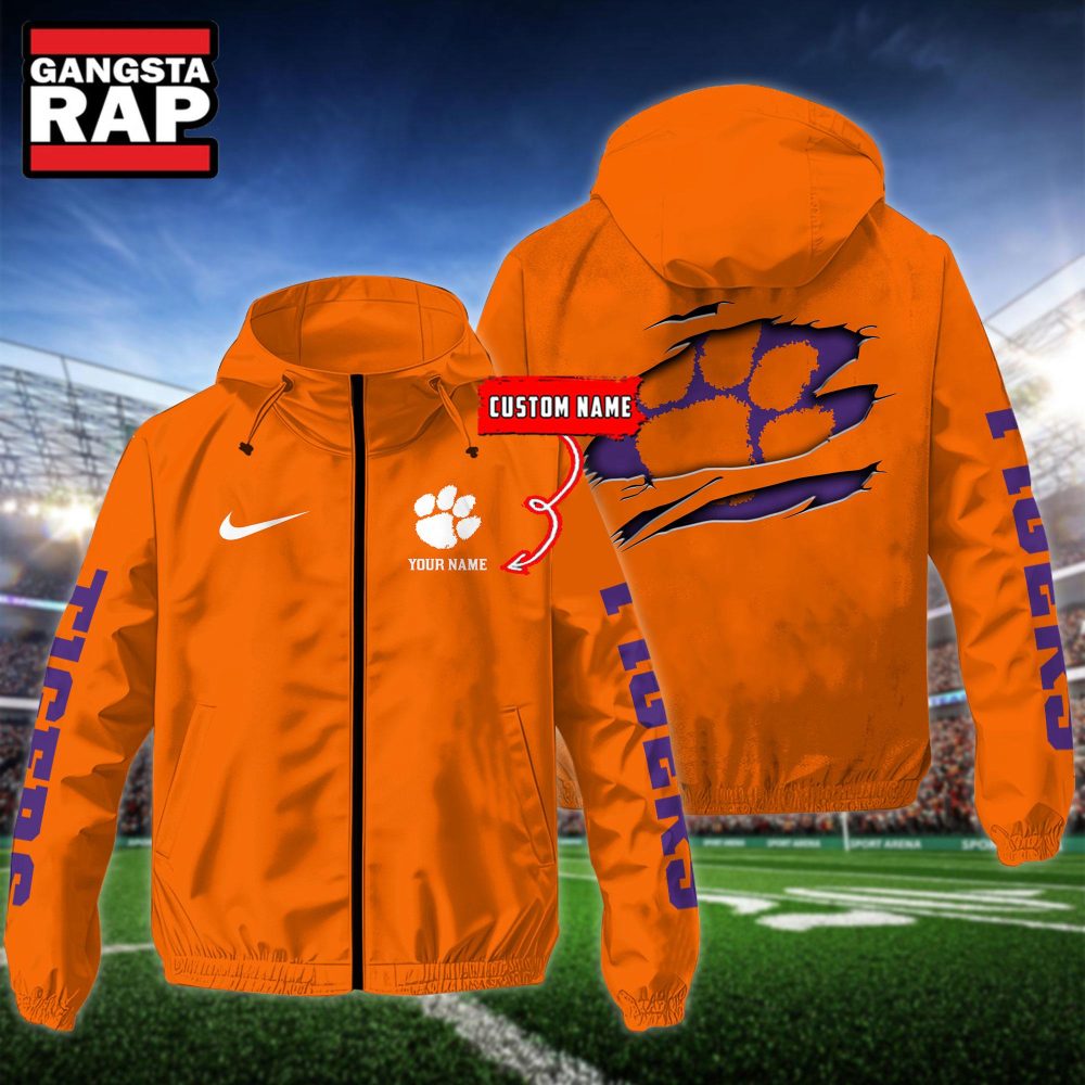 NCAA Clemson Tigers Special Logo Team Custom Name Windbreaker Jacket