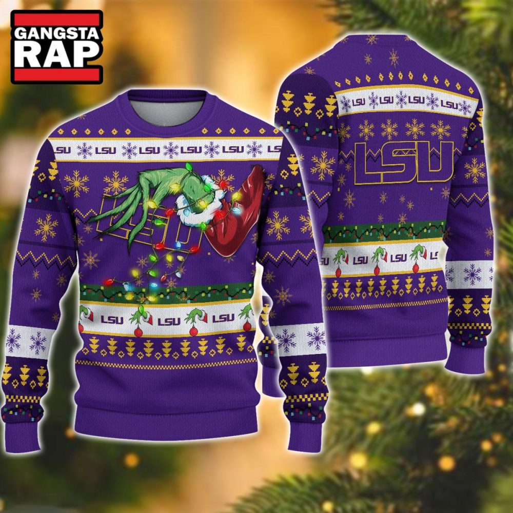 NCAA LSU Tigers Grinch Hand Ugly Christmas Sweater NCAA LSU Tigers Grinch Hand Ugly Christmas Sweater