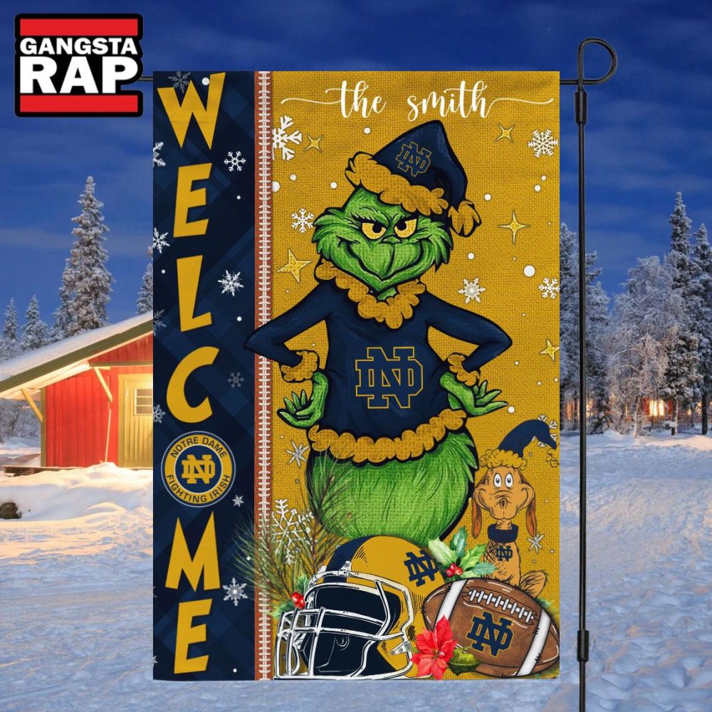 NCAA Notre Dame Fighting Irish Football Grinch Christmas Custom Flag NCAA Notre Dame Fighting Irish Football Grinch Christmas Custom Flag