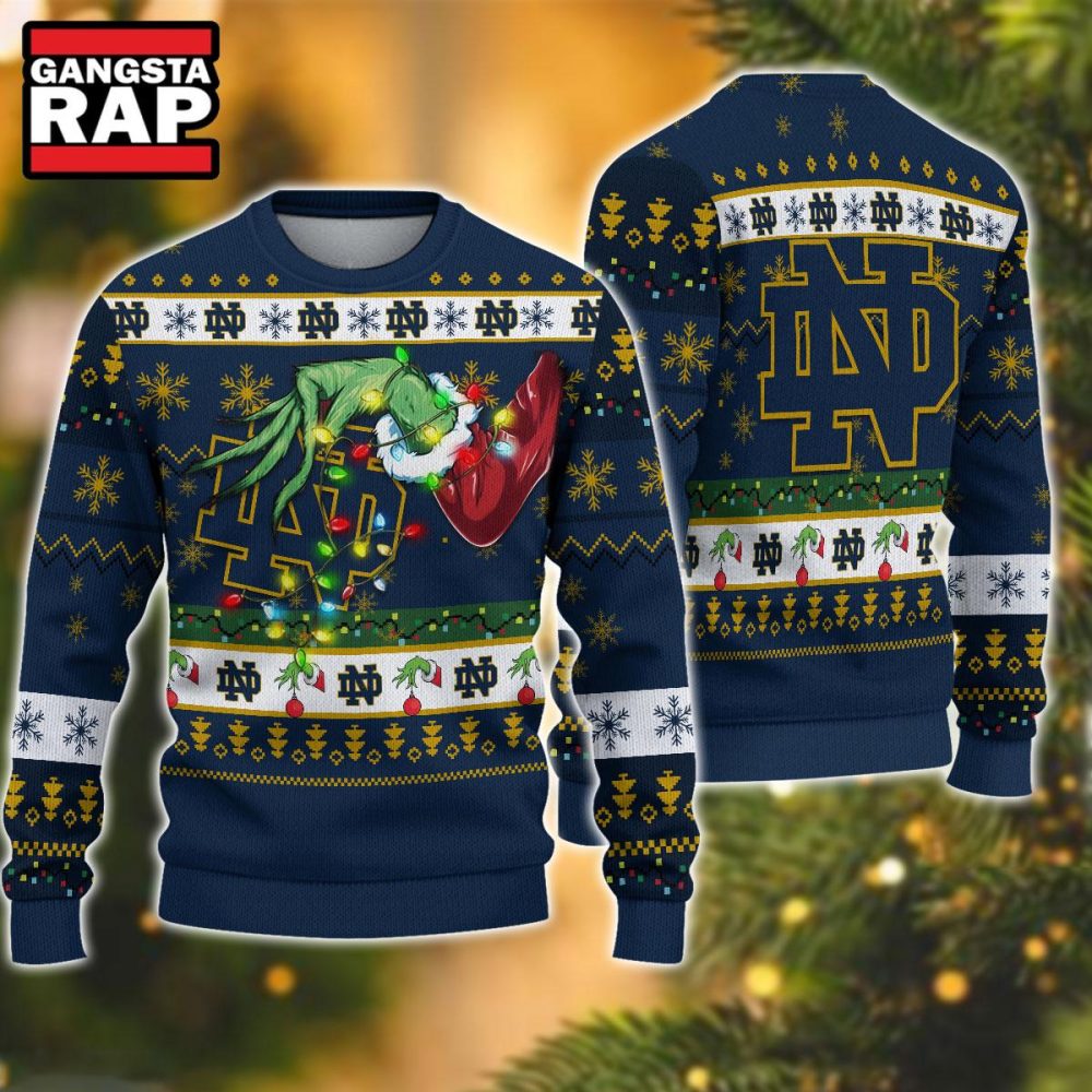 NCAA Notre Dame Fighting Irish Grinch Hand Ugly Christmas Sweater NCAA Notre Dame Fighting Irish Grinch Hand Ugly Christmas Sweater