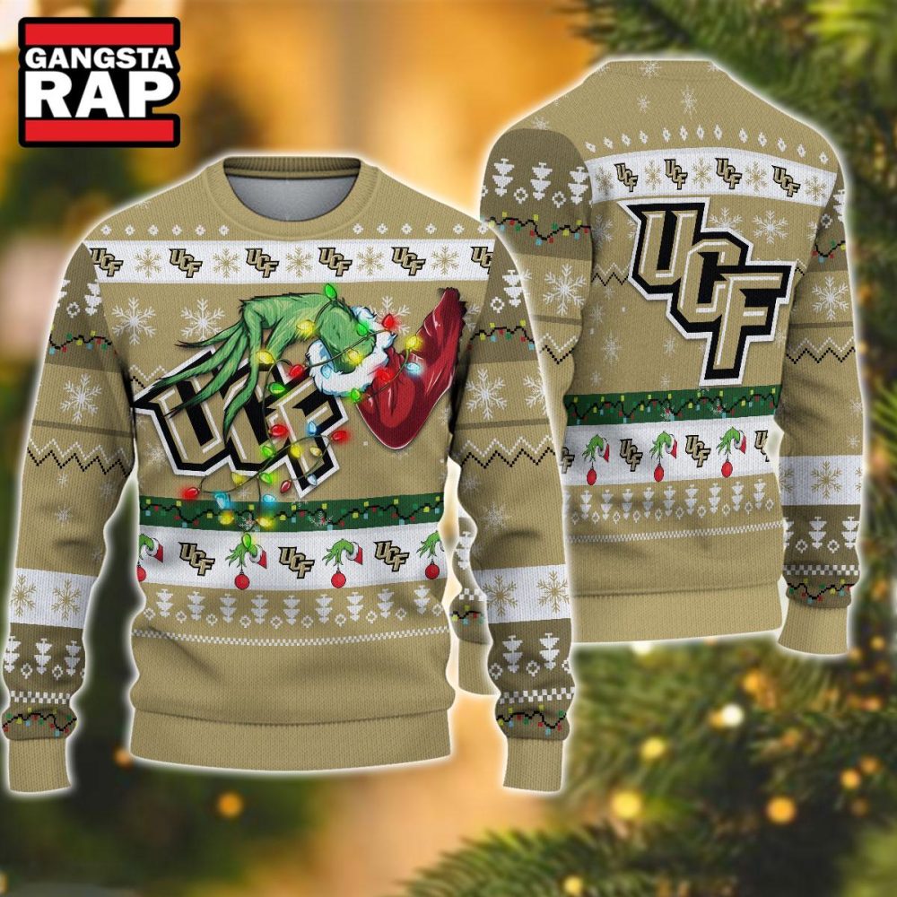 NCAA UCF Knights Grinch Hand Ugly Christmas Sweater NCAA UCF Knights Grinch Hand Ugly Christmas Sweater