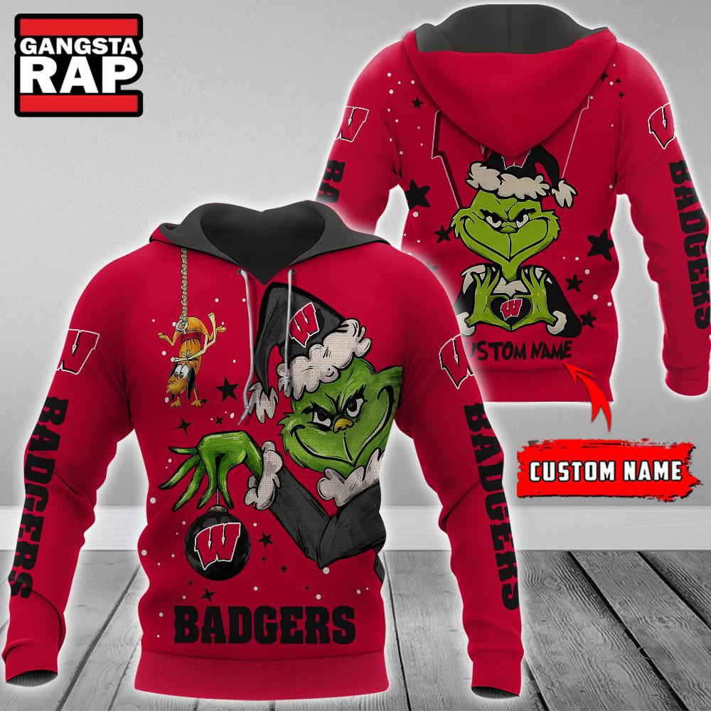 NCAA Wisconsin Badgers Football Team The Grinch Christmas Hoodie NCAA Wisconsin Badgers Football Team The Grinch Christmas Hoodie