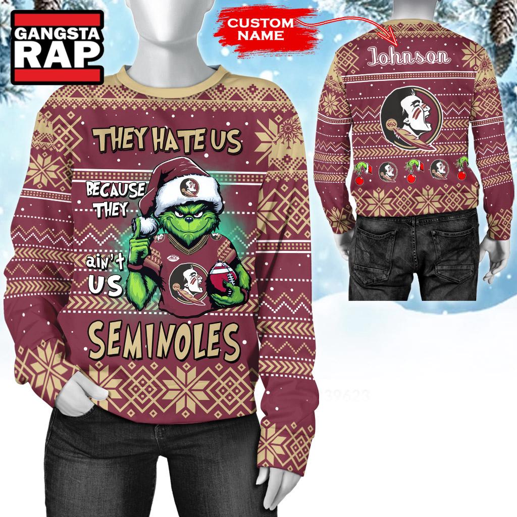 NCAA Florida State Seminoles They Hate US Special Grinch Snow Christmas Sweatshirt NCAA Florida State Seminoles They Hate US Special Grinch Snow Christmas Sweatshirt