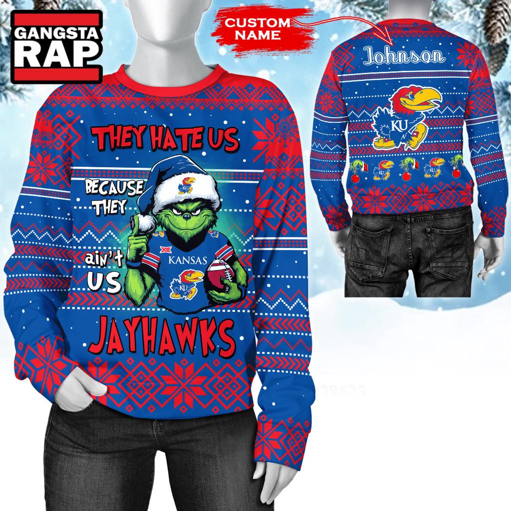 NCAA Kansas Jayhawks They Hate US Special Grinch Snow Christmas Sweatshirt NCAA Kansas Jayhawks They Hate US Special Grinch Snow Christmas Sweatshirt
