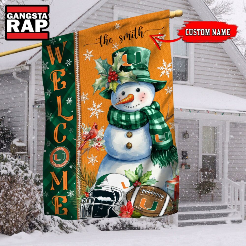 NCAA Miami Hurricanes Snownan Football Team Christmas Flag, Sport Christmas Flag NCAA Miami Hurricanes Snownan Football Team Christmas Flag, Sport Christmas Flag