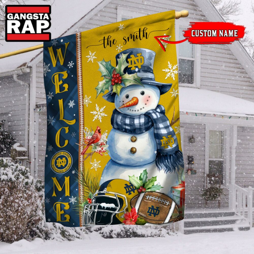 NCAA Notre Dame Fighting Irish Snownan Football Team Christmas Flag, Sport Christmas Flag NCAA Notre Dame Fighting Irish Snownan Football Team Christmas Flag, Sport Christmas Flag