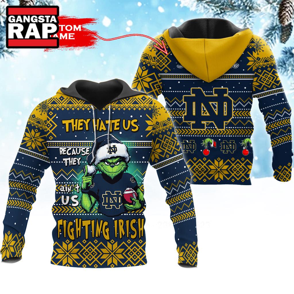NCAA Notre Dame Fighting Irish They Hate US Special Grinch Snow Christmas Hoodie NCAA Notre Dame Fighting Irish They Hate US Special Grinch Snow Christmas Hoodie