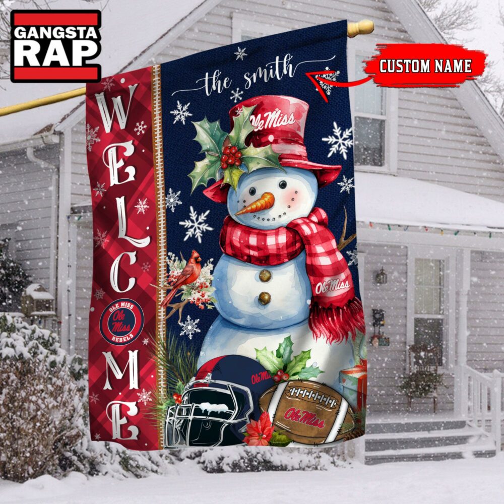 NCAA Ole Miss Rebels Snownan Football Team Christmas Flag, Sport Christmas Flag NCAA Ole Miss Rebels Snownan Football Team Christmas Flag, Sport Christmas Flag