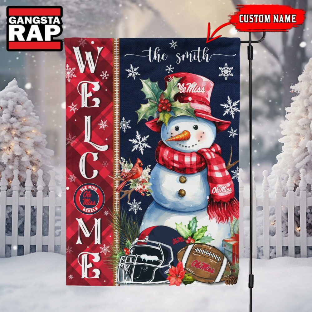 NCAA Ole Miss Rebels Snownan Football Team Christmas Flag, Sport Christmas Flag NCAA Ole Miss Rebels Snownan Football Team Christmas Flag, Sport Christmas Flag