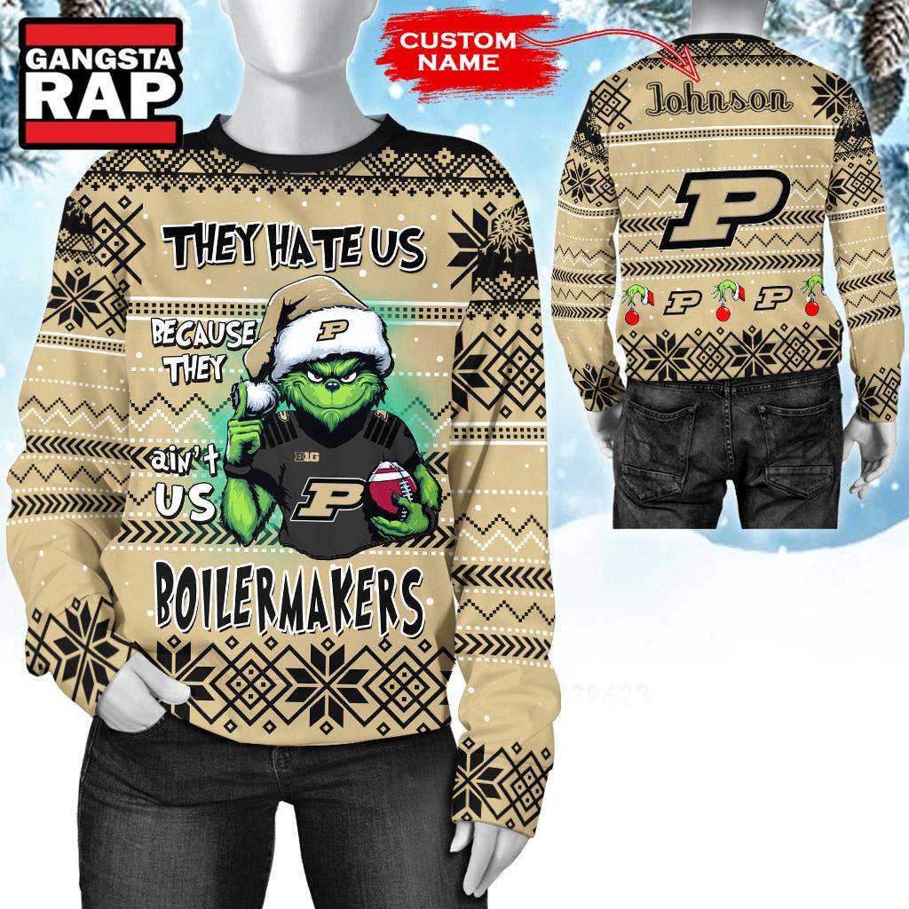 NCAA Purdue Boilermakers They Hate US Special Grinch Snow Christmas Sweatshirt NCAA Purdue Boilermakers They Hate US Special Grinch Snow Christmas Sweatshirt