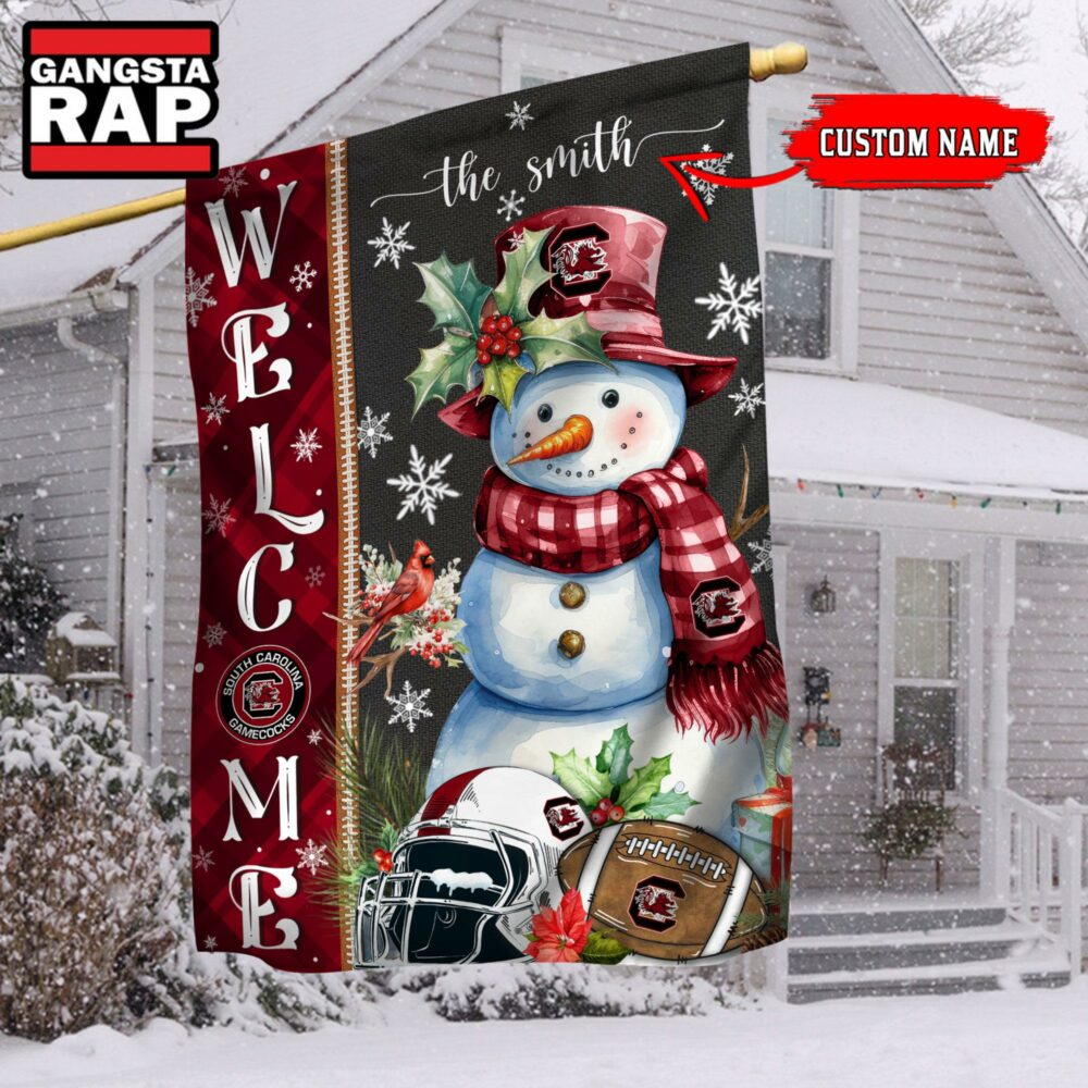 NCAA South Carolina Gamecocks Snownan Football Team Christmas Flag, Sport Christmas Flag NCAA South Carolina Gamecocks Snownan Football Team Christmas Flag, Sport Christmas Flag
