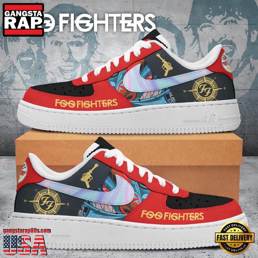 Foo Fighters Music Band White Red Color Air Force 1 Sneaker Shoes