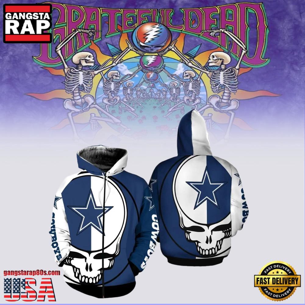 Grateful Dead Dallas Cowboys Skull Zip Hoodie 3D Printed Grateful Dead Dallas Cowboys Skull Zip Hoodie 3D Printed