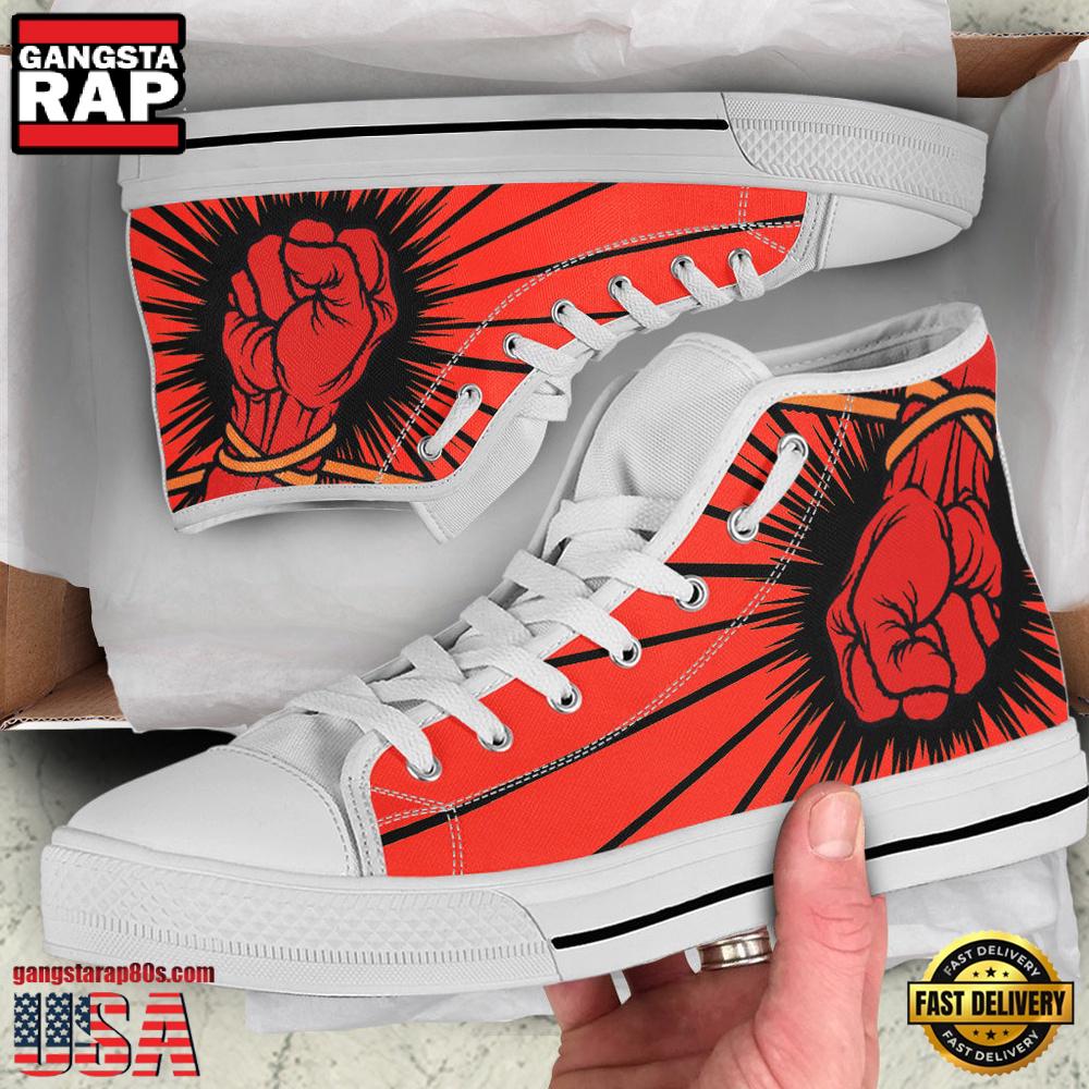 Metallica Fist Black White Color High Top Canvas Sneakers Shoes Metallica Fist Black White Color High Top Canvas Sneakers Shoes