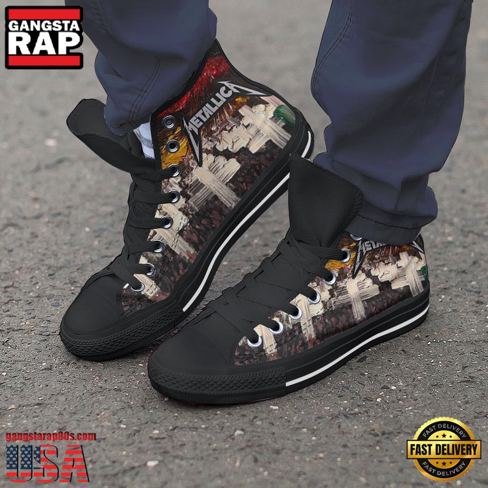Metallica Music Band Cross Black Color High Top Canvas Sneakers Shoes Metallica Music Band Cross Black Color High Top Canvas Sneakers Shoes