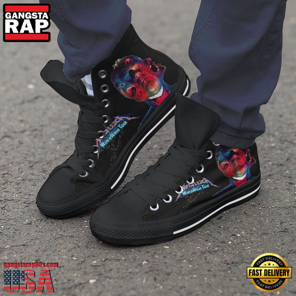 Metallica World Wired Tour Black Color High Top Canvas Sneakers Shoes Metallica World Wired Tour Black Color High Top Canvas Sneakers Shoes