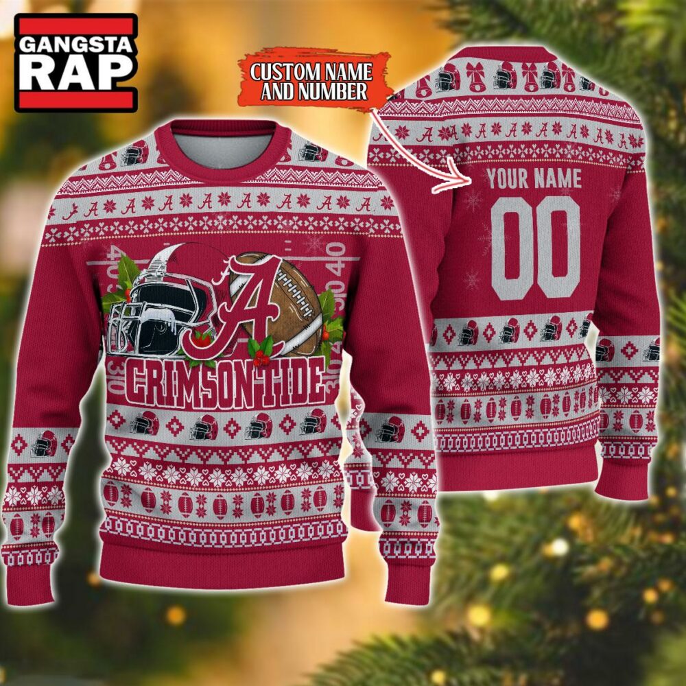 NCAA Alabama Crimson Tide Football Team Custom Name Number New Ugly Christmas Sweater NCAA Alabama Crimson Tide Football Team Custom Name Number New Ugly Christmas Sweater