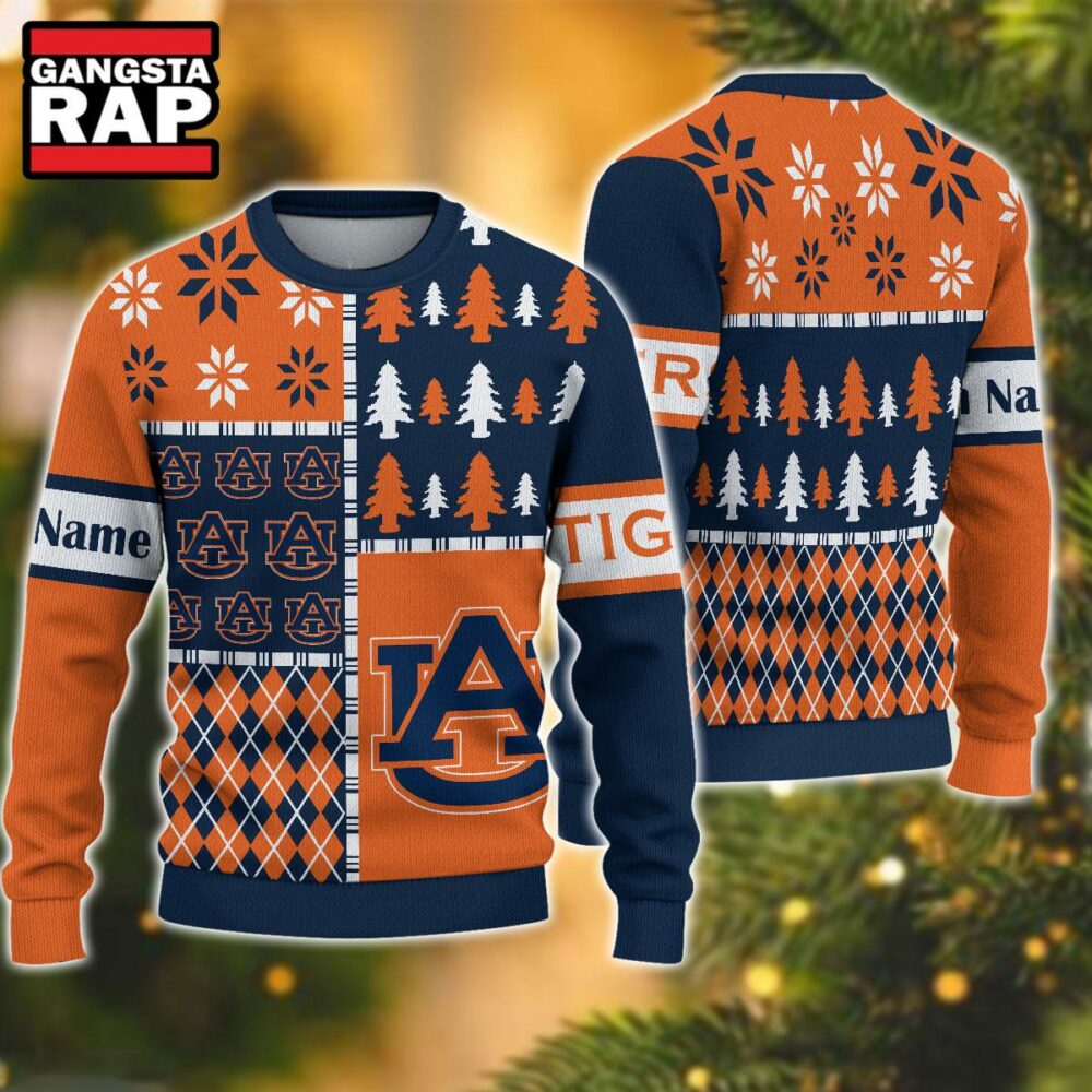 NCAA Auburn Tigers Football Team Xmas Tree Snow Custom Name Ugly Christmas Sweater NCAA Auburn Tigers Football Team Xmas Tree Snow Custom Name Ugly Christmas Sweater