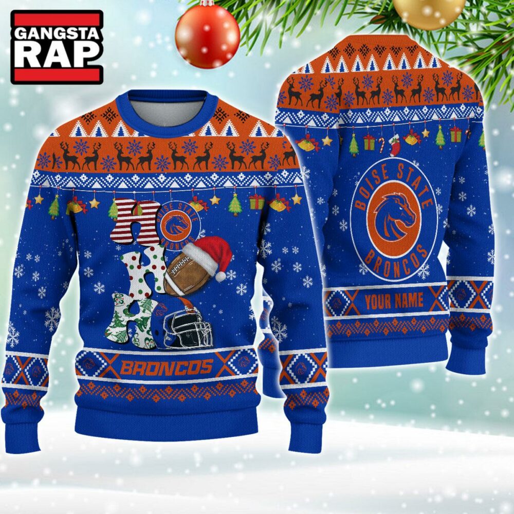 NCAA Boise State Broncos Football Team HO HO HO Santa Claus Ugly Christmas Sweater NCAA Boise State Broncos Football Team HO HO HO Santa Claus Ugly Christmas Sweater