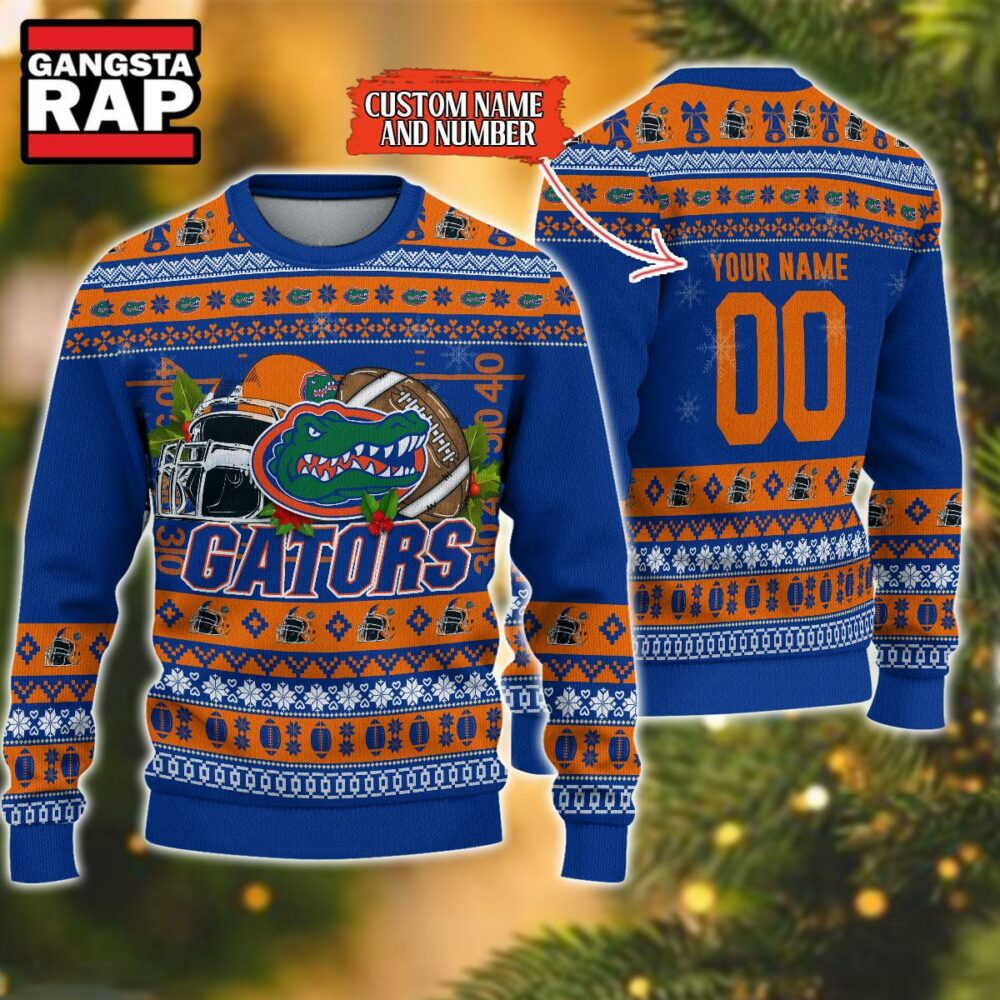 NCAA Florida Gators Football Team Custom Name Number New Ugly Christmas Sweater NCAA Florida Gators Football Team Custom Name Number New Ugly Christmas Sweater