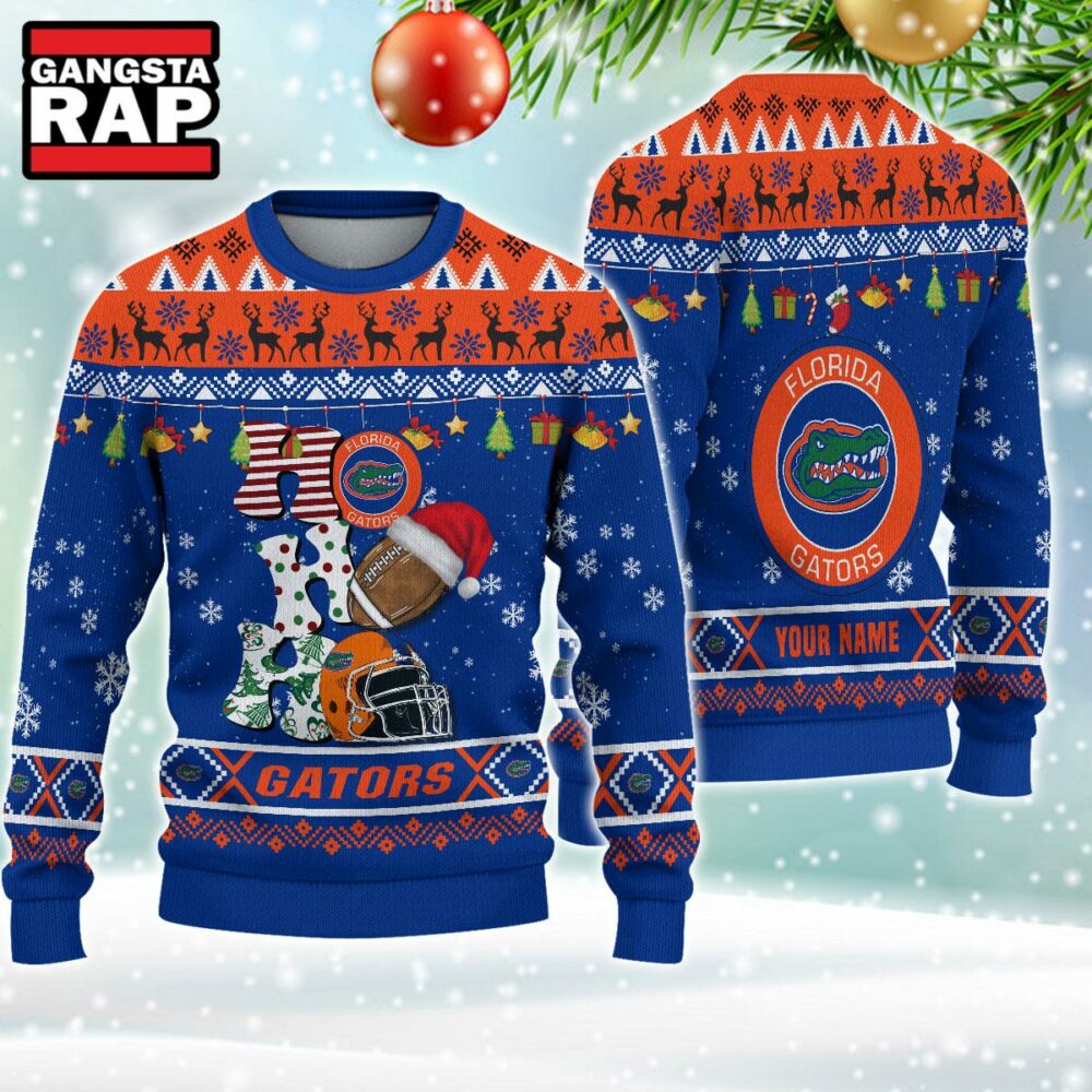 NCAA Florida Gators Football Team HO HO HO Santa Claus Ugly Christmas Sweater NCAA Florida Gators Football Team HO HO HO Santa Claus Ugly Christmas Sweater