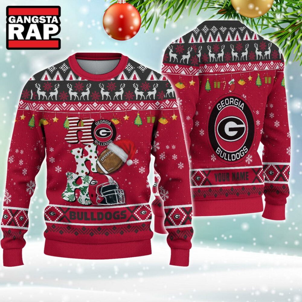 NCAA Georgia Bulldogs Football Team HO HO HO Santa Claus Ugly Christmas Sweater NCAA Georgia Bulldogs Football Team HO HO HO Santa Claus Ugly Christmas Sweater