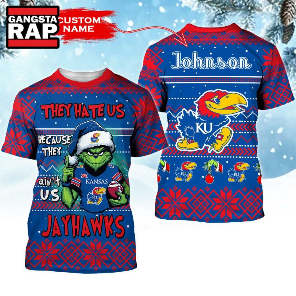 NCAA Kansas Jayhawks They Hate US Special Grinch Snow Christmas T Shirt