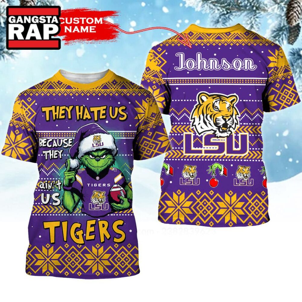 NCAA LSU Tigers They Hate US Special Grinch Snow Christmas T Shirt NCAA LSU Tigers They Hate US Special Grinch Snow Christmas T Shirt