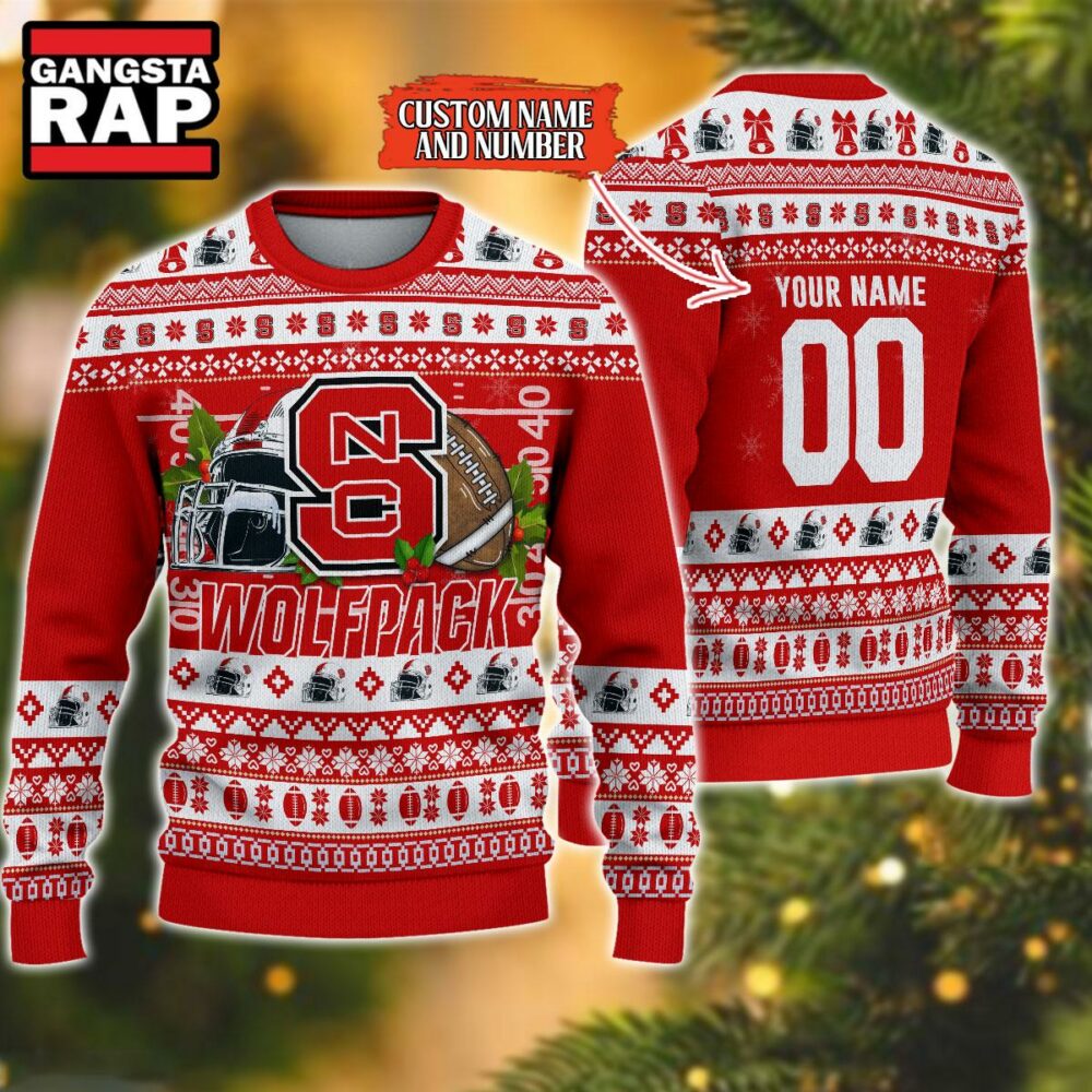 NCAA NC State Wolfpack Football Team Custom Name Number New Ugly Christmas Sweater NCAA NC State Wolfpack Football Team Custom Name Number New Ugly Christmas Sweater