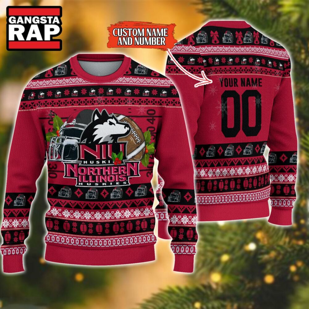 NCAA Northern Illinois Huskies Football Team Custom Name Number New Ugly Christmas Sweater
