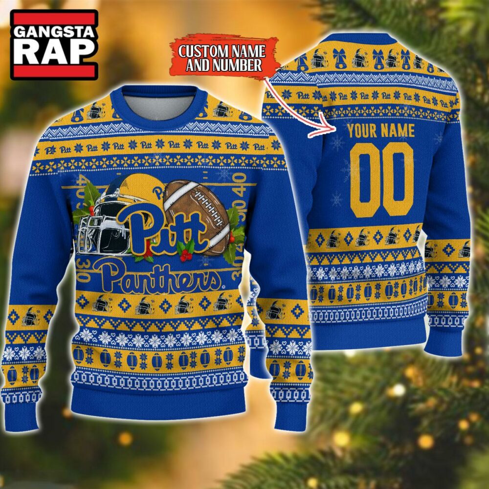 NCAA Pittsburgh Panthers Football Team Custom Name Number New Ugly Christmas Sweater