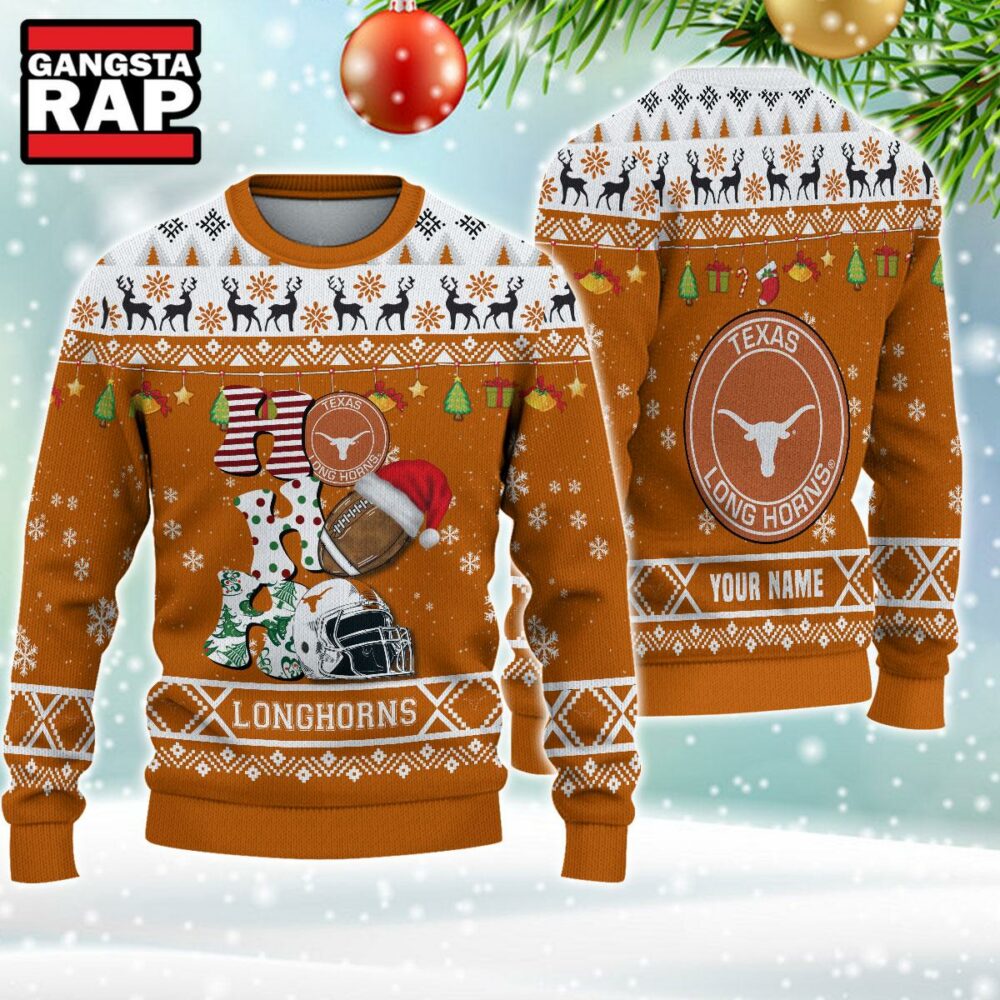 NCAA Texas Longhorns Football Team HO HO HO Santa Claus Ugly Christmas Sweater NCAA Texas Longhorns Football Team HO HO HO Santa Claus Ugly Christmas Sweater