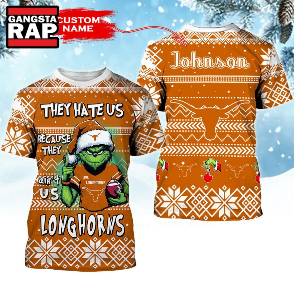 NCAA Texas Longhorns They Hate US Special Grinch Snow Christmas T Shirt NCAA Texas Longhorns They Hate US Special Grinch Snow Christmas T Shirt