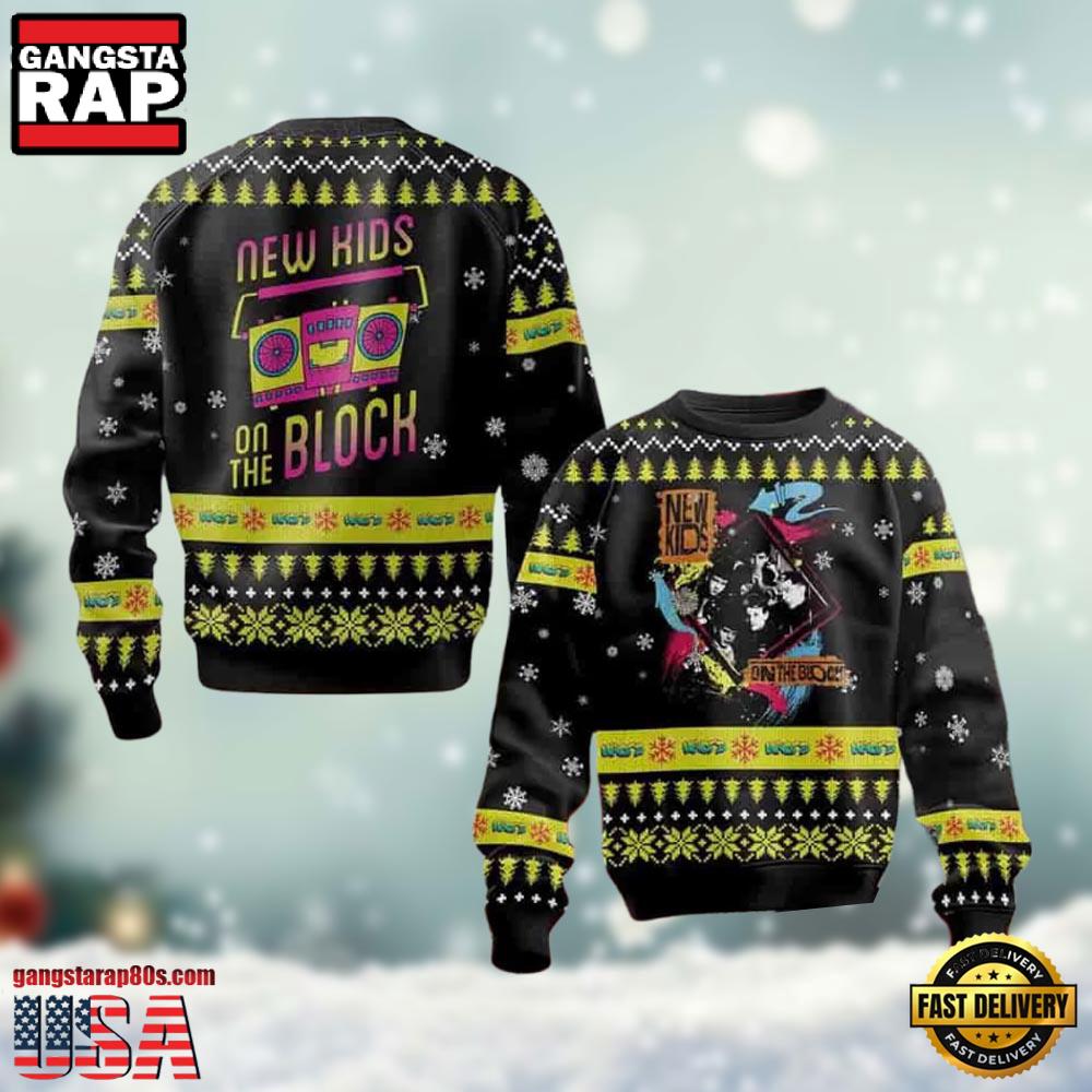 New Kids On The Block Black Yellow Pattern Christmas Sweater New Kids On The Block Black Yellow Pattern Christmas Sweater